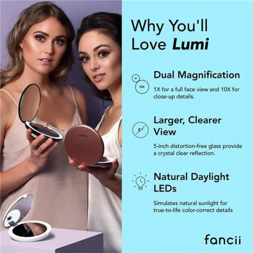 LED Lighted Travel Makeup Mirror, 1x/10x Magnification - Daylight LED, Compact